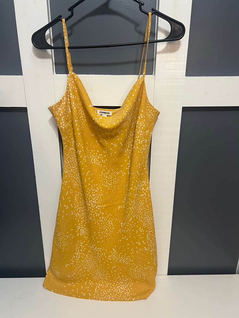 Express Mustard Yellow Speckled Cowl Slip Dress